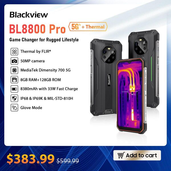 Blackview BL8800 Pro 5G 8/128Gb black ТЕПЛОВІЗОР мобільний телефон с NFC сенсорний 8/128 Гб 6,58" IPS камера 5 bbl8800pro-1 фото